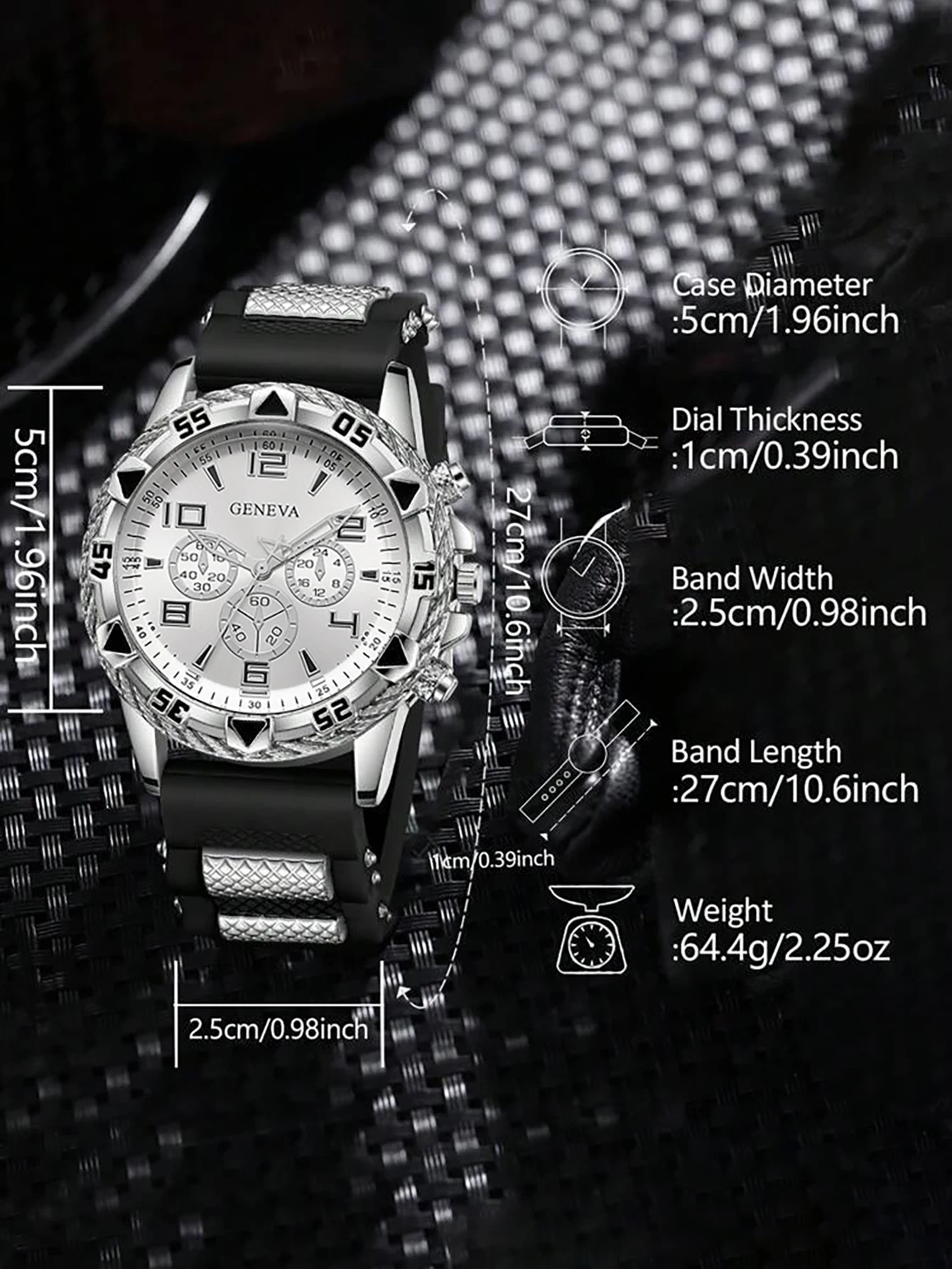 طقم ساعة كوارتز ومجوهرات للرجال مع سوار من السيليكون وقلادة وخاتم وصندوق هدايا للعطلات غير متضمن