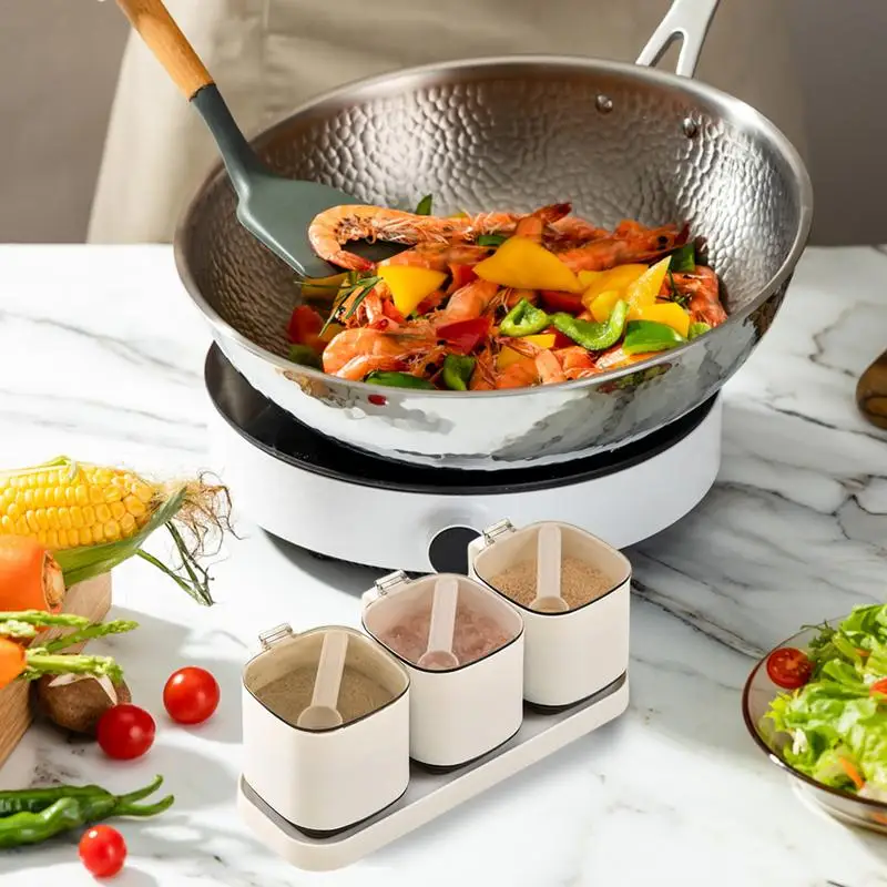 Spices Jars With Spoon Handy Condiments Jars With Spoons Condiment Jars Set Kitchen Seasoning Jar Set Multi Container For Salt