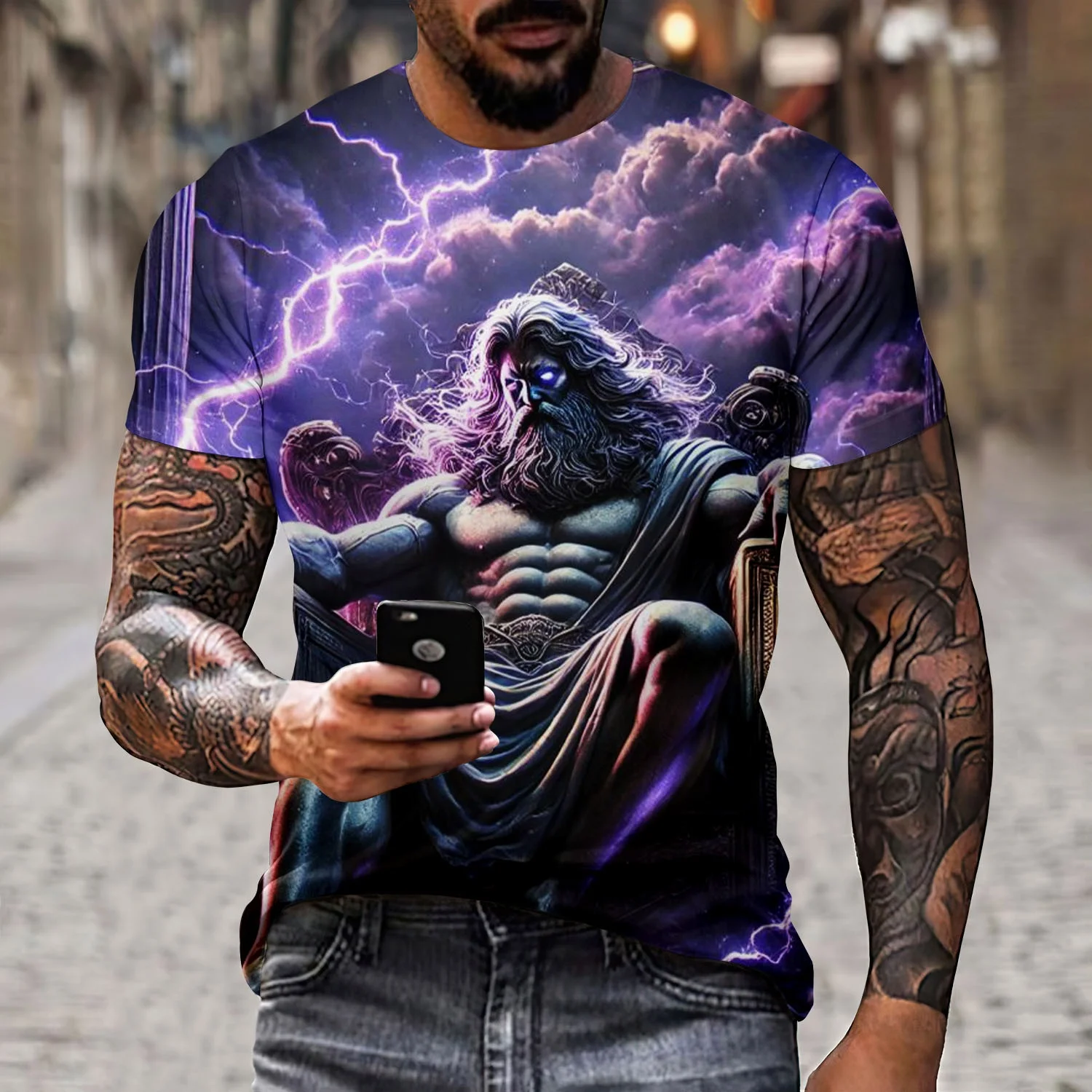 

2025 3D Printed Ancient Greek Mythology New European and American Best-selling Adult Men's and Children's Short-sleeved T-shirt