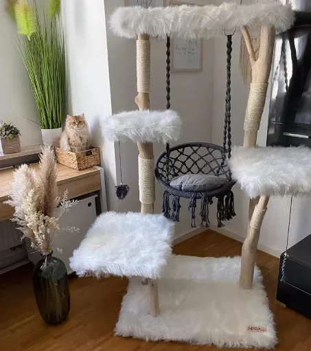 Luxury Wood Climbing Cat Tree Tower Tree Cat Condo With Wood Trunk Sisal Post Sleeping Mat For Cat Jump Platform