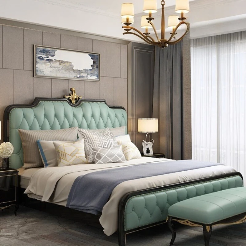 American Design Bed Light Luxury Solid Wood Frame Bedroom Queen Headboards Bed Design Sleeping Princess Muebles Salon Furniture