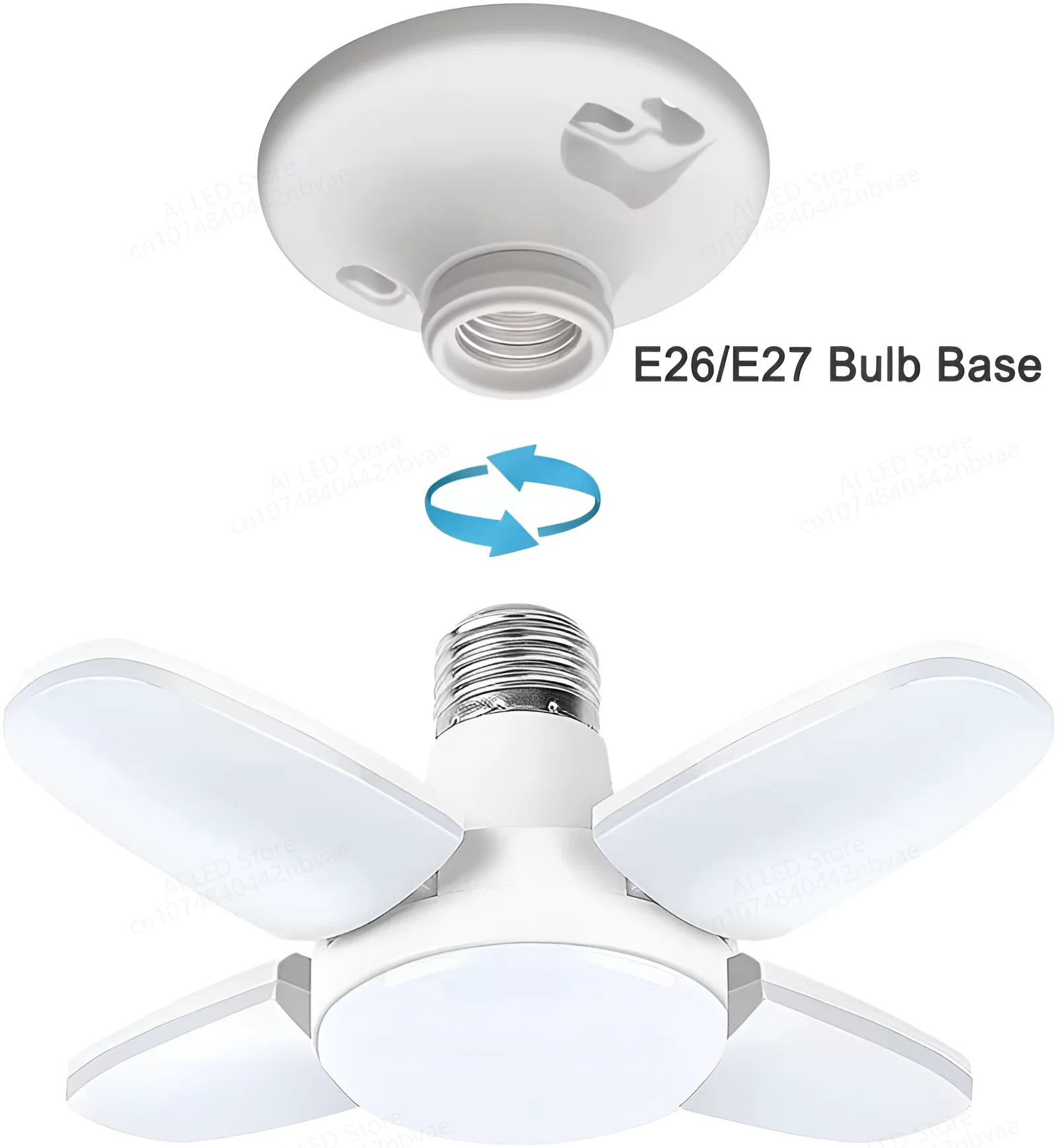 Bombilla LED plegable para el hogar, lámpara de sincronización con aspas de ventilador, AC85-265V de 28W, luz de techo pequeña para garaje, E27