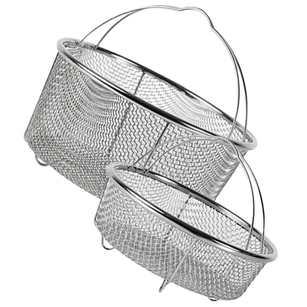 

2pcs Stainless Steel Steaming Basket Handheld Mesh Frying Basket For French Fries Chicken Fish Draining Strainer Kitchen Tool