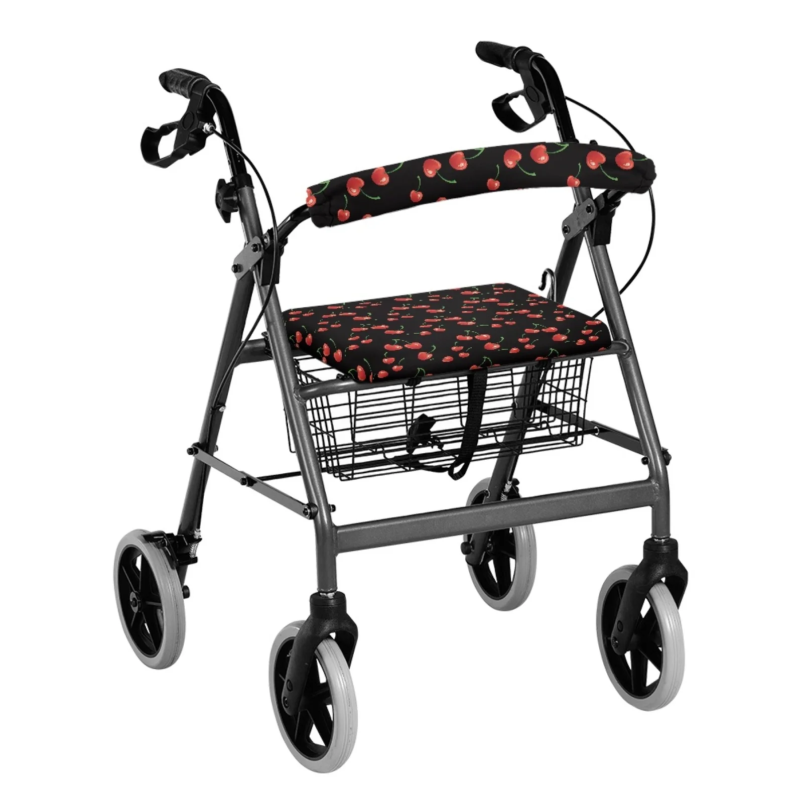Coloranimal Easy Fit Secure Fit 2PCS Rollator Seat Back Rest Covers for Parents for Outdoors Cherry Print