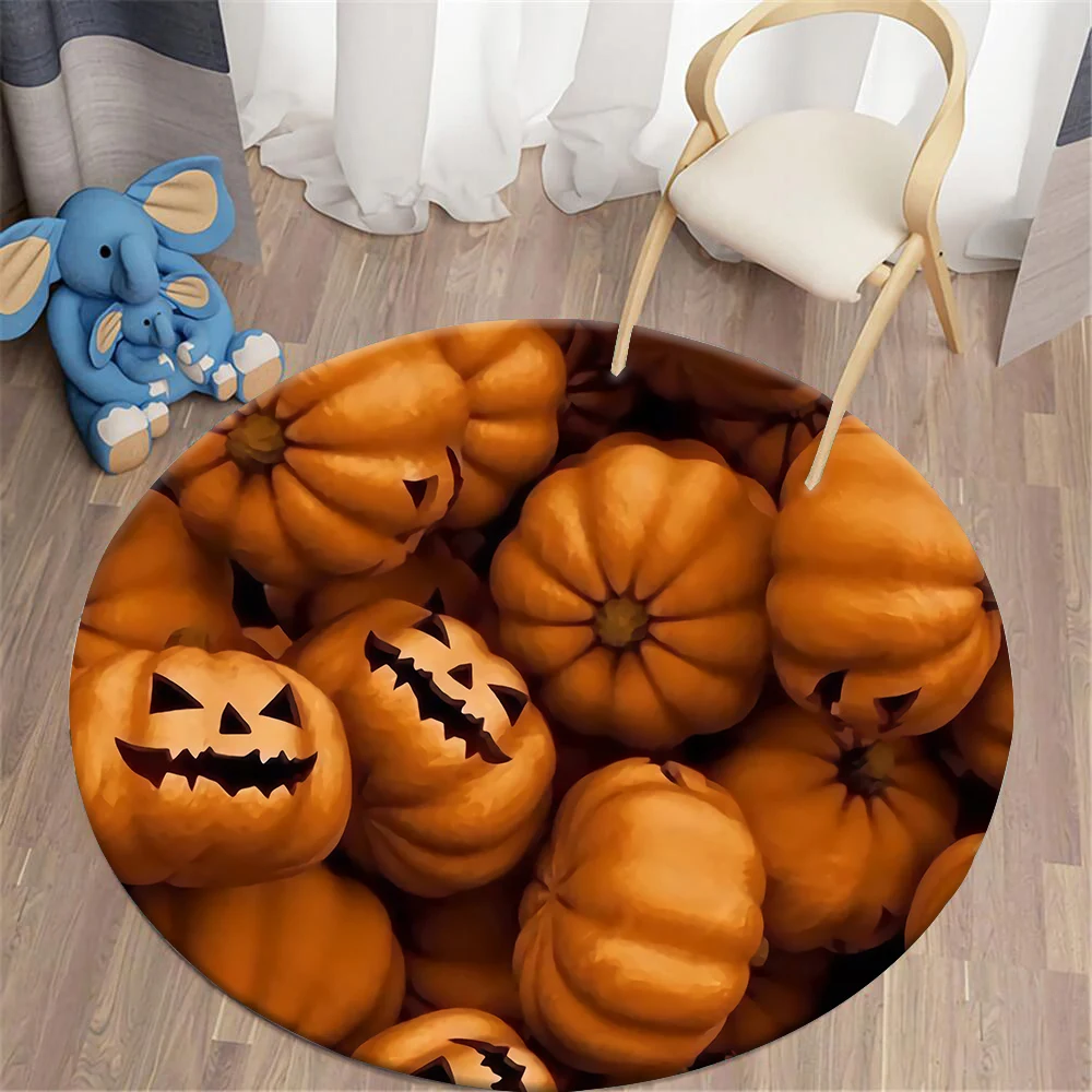 

CLOOCL 2022 Round Flannel Carpet Pumpkin Lantern Graphic 3D Print Halloween Home Decoration Living Room Bedroom Floor Mat