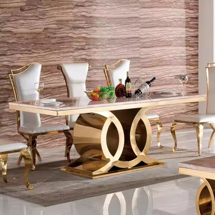 Luxury Gold Metal Furniture Sets Marble Dining Table Chairs for Restaurant Home Living Room Kitchen Bar Made of Wooden Steel