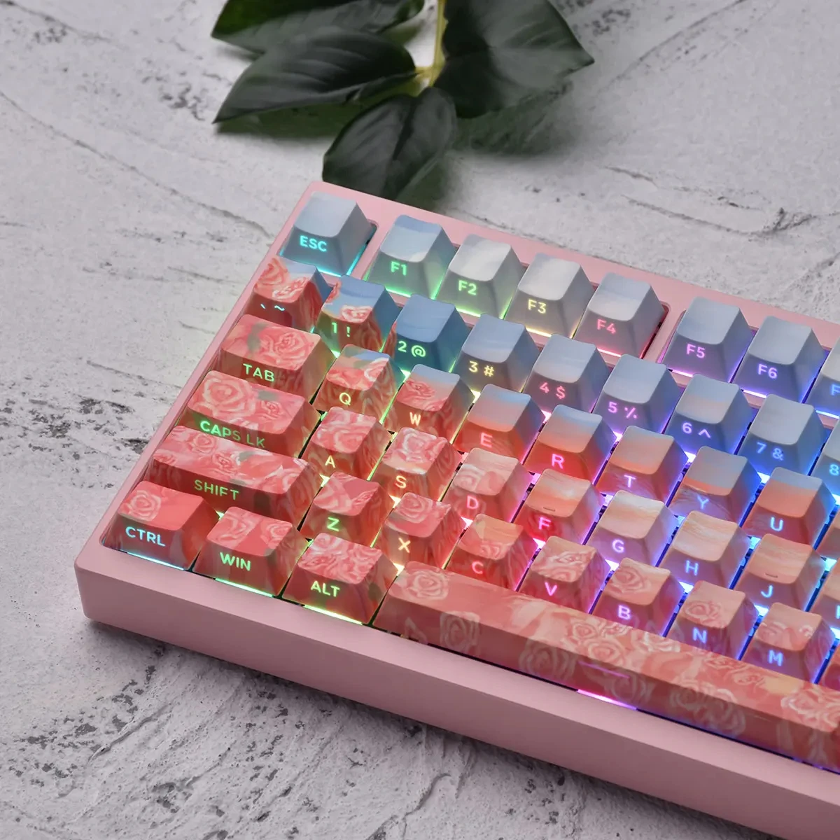 

130-клавишные колпачки для клавиш Sunset Rose Dye Sub PBT Cherry Profile с боковой печатью и RGB-подсветкой для переключателей Cherry MX Механическая клавиатура