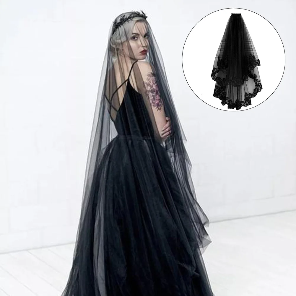 

Short Black Veil Wedding Dresses Long Halloween Birdcage Mesh Women Ghost Bride