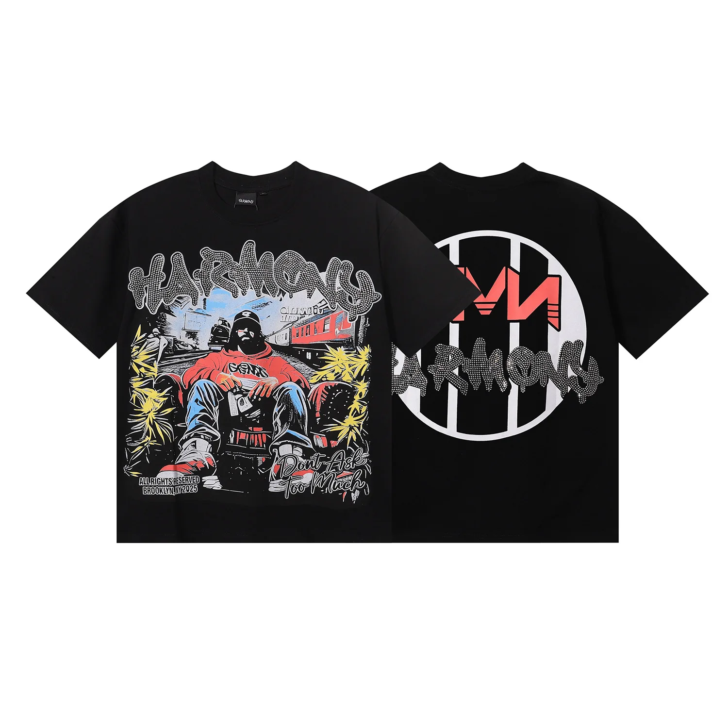 Harmony Hip-Hop Brand - Beaded Print Short-Sleeved Loose Oversized Casual Round-neck T-Shirt for Men and Women Summer