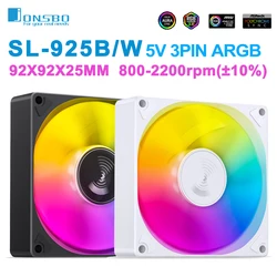 JONSBO SL-925 Black/White 92MM Case Fan 5V 3PIN ARGB Silent CPU Cooler Fan 4PIN PWM Intelligent Temperature Control