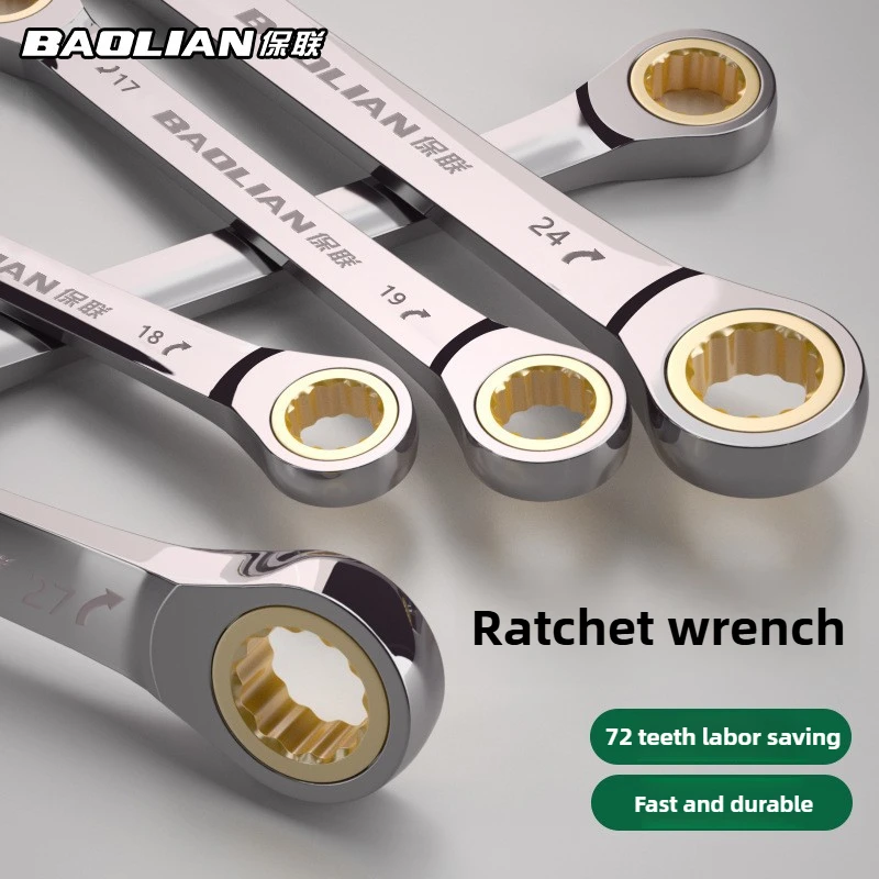 BAOLIAO Double Head BLACK NICKEL Plum Blossom Ratchet Wrench , Chrome Vanadium Steel Ratchet Spanner Set Auto Repair Tools