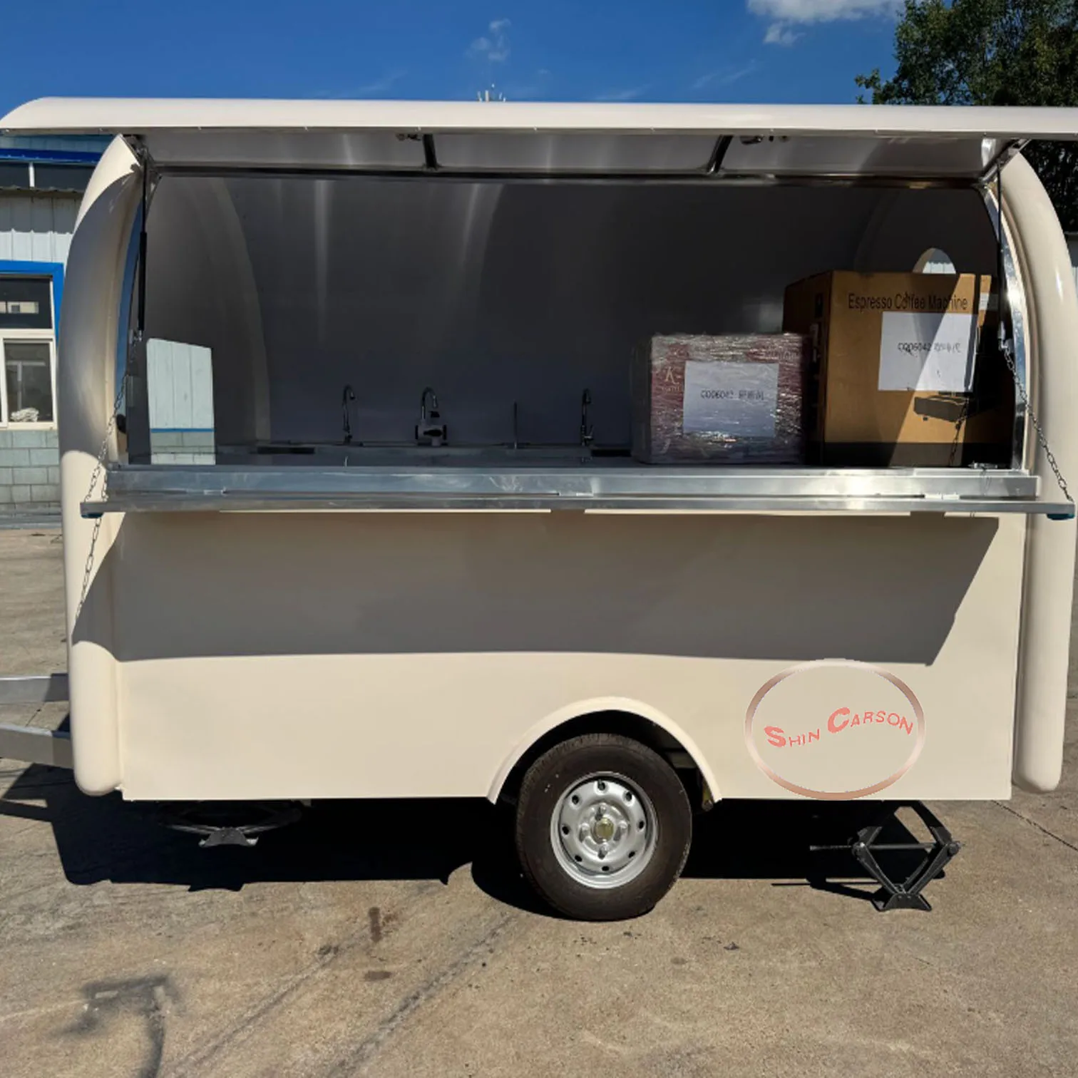 

Light Beige Outdoor Food Trailer Simple Elegant Design Carriage for Street Food Catering Business