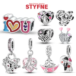 925 Silver New Series Couple Love Boy&Girl Dangle Charms Heart Beads Fit Original Bracelet for Women Diy Fine Jewelry Gift