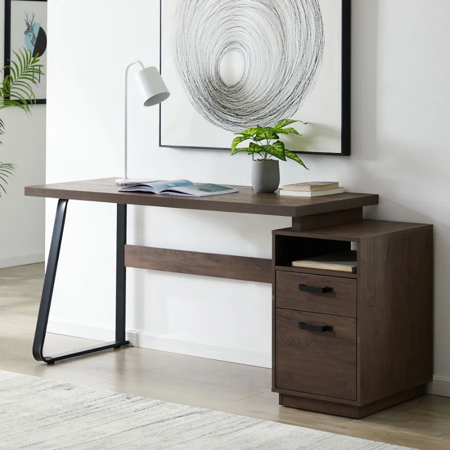 

Home Office Computer Desk with Drawers Hanging Lettersize Files 65 inch Writing Study Table with Drawers