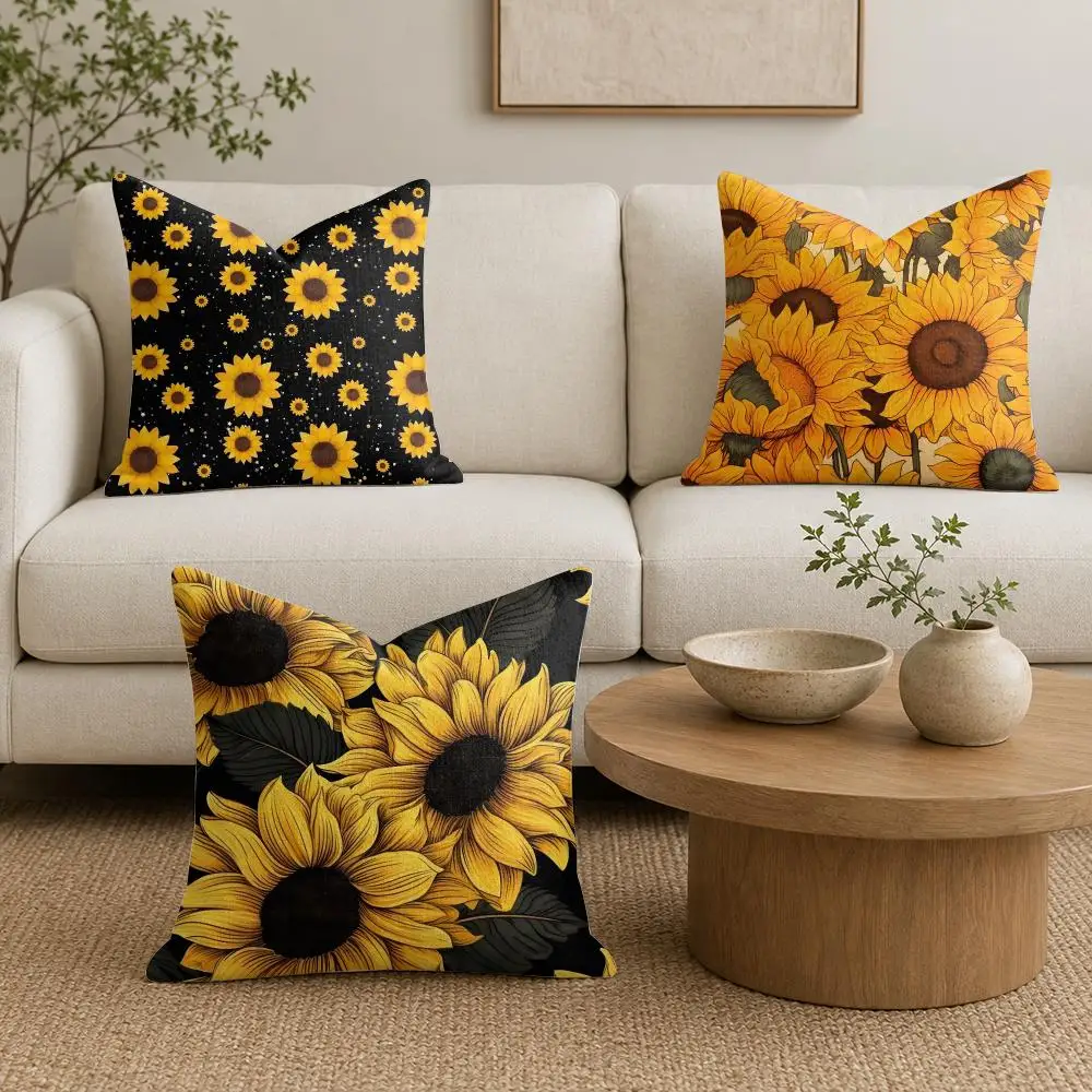 Classic Trend Sunflower Cushion Cover Natural Linen Organic Fabric Double-Sided Printing Sofa Home Decor Gift Pillow Cover