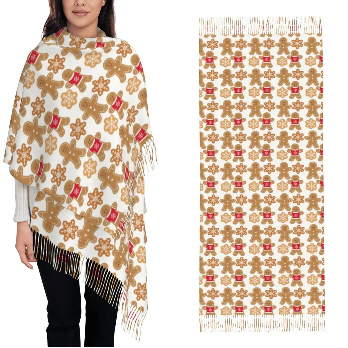 

Рождественский пряничный шарф с кисточкой, теплая шаль, женские шарфы на заказ, осенние винтажные шарфы Bufanda