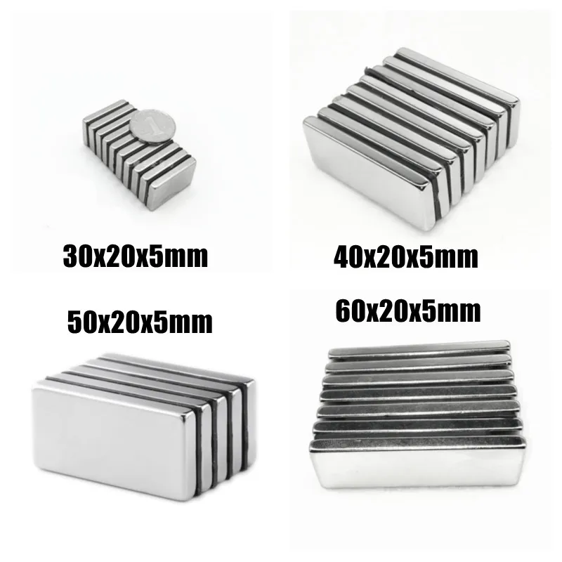 5 10 20PCS/LOT Magnet 40*20*5 50*20*5 60*20*5 N38 Strong NdFeB MAGNET 30x20x5 40x20x5 50x20x5 60x20x5 Powerful Neodymium Magnets