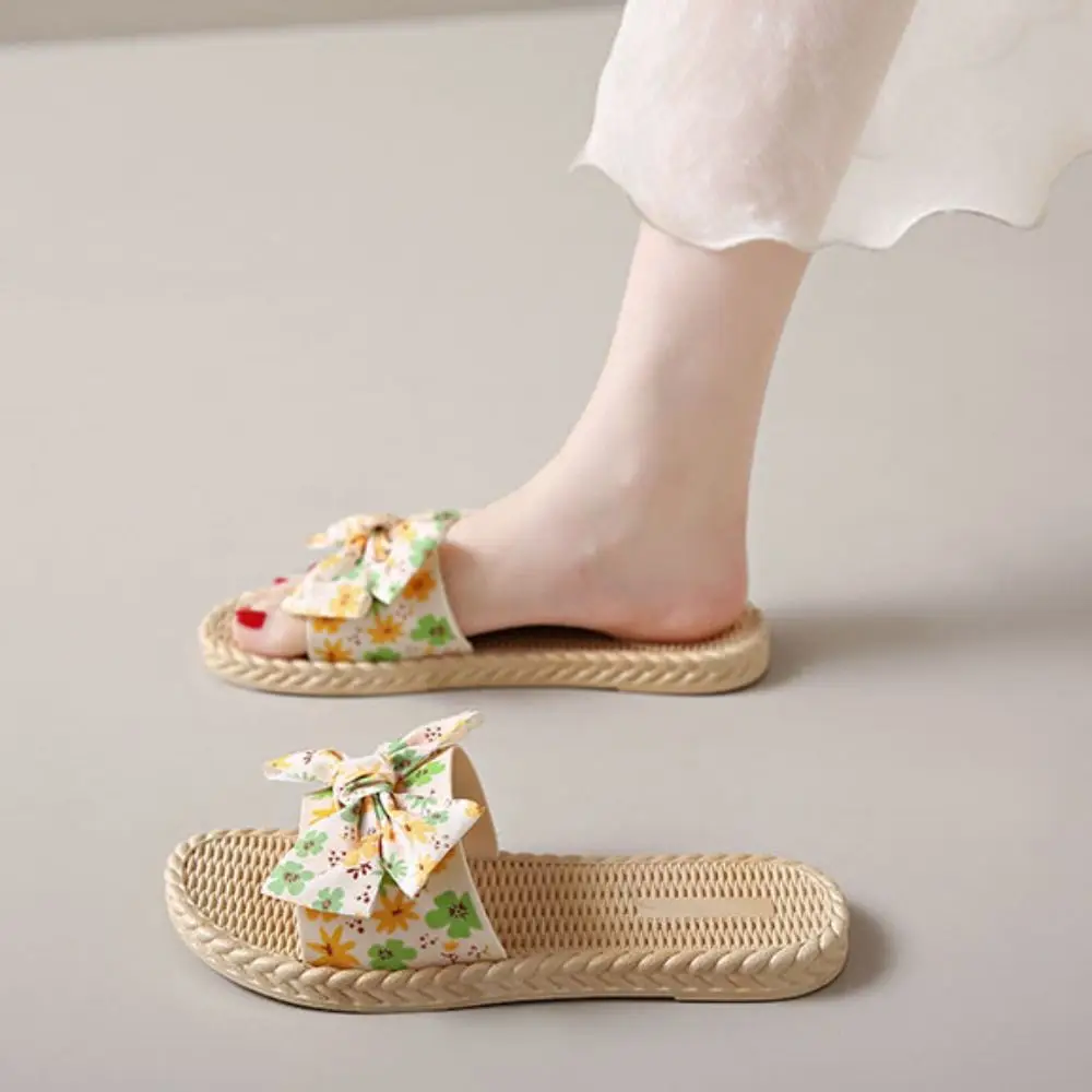 ファッション花ちょう結びビーチスリッパフラットノンスリップ花サンダル女性甘いボヘミア休暇海辺スリッパ女の子
