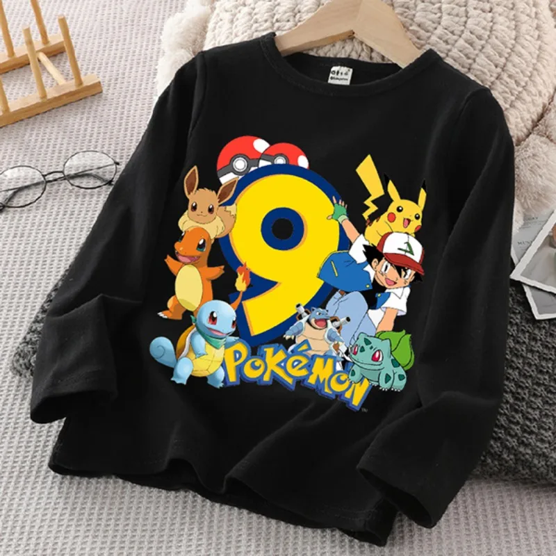 Pokemon Pikachu Long Sleeved T-shirt for Children Anime Cartoon KawaiiTop Boys Girls Autumn Fashion Undershirts Kids Clothes