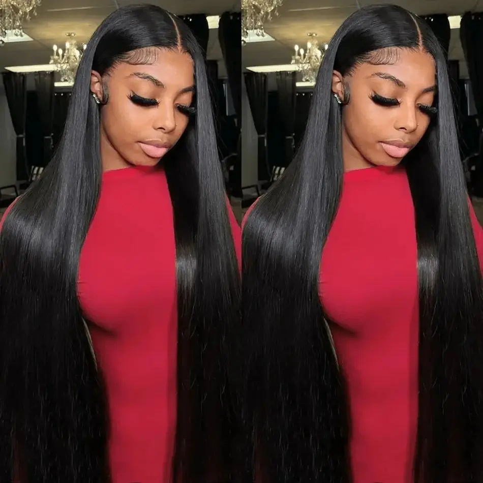 200% 40 Inch Bone Straight 13X4 Transparent Lace Frontal Human Wigs Pre Plucked With Natural Hairline Remy Human Hair Wigs image 4