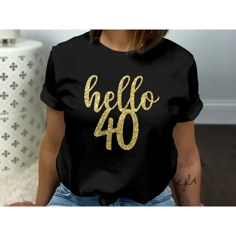 Hello 40 Glitter T Shirt 40th Birthday Funny Sparkle Milestone