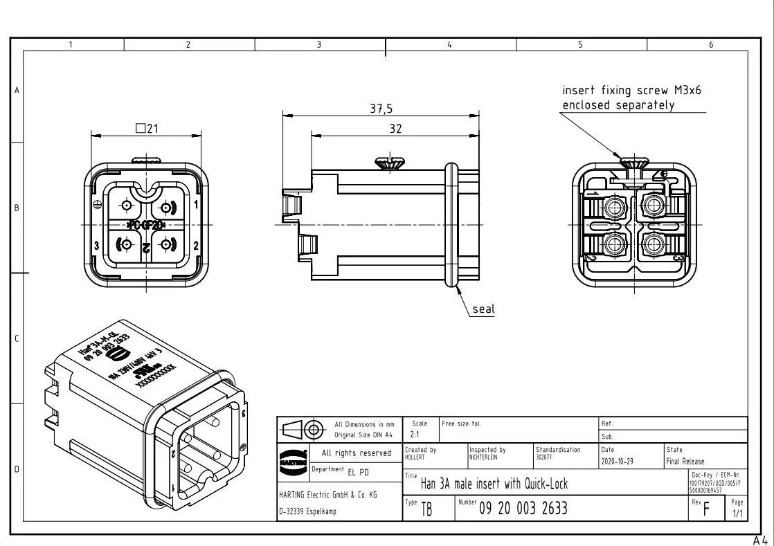 09200032633 Han 3A-M-QL HARTING HAN 3A quick coupling