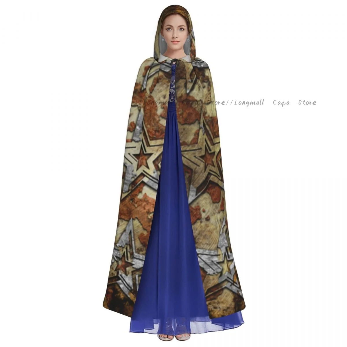 Abstract Star On Military Grunge Cloak Hooded Cosplay Costume Halloween Adult Long Party Cape