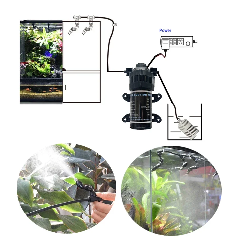 Reptile Fogger Sprinkler Terrarium Humidifier 360 Degree Adjustable 24V Silent Pump Misting System