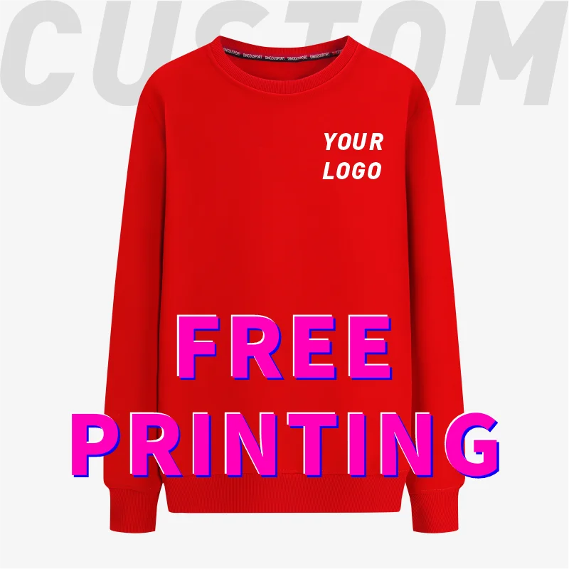 Customized sweater free printing logo image round neck and fleece autumn and winter work clothesmen and women team clothing