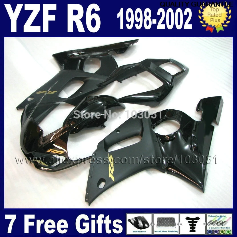 

New Custom Motorcycle full fairings for YAMAHA R6 1998 1999 2002 black YZF R6 98 99 00 01 02 Fairing Body Repair parts