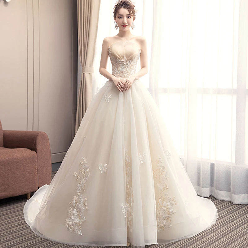 2024 Robe Mariage A Line Tank Wedding Dress Strapless Lace Floral Appliqued Bridal Dress Wedding Gown Vestidos de Noiva Elegant