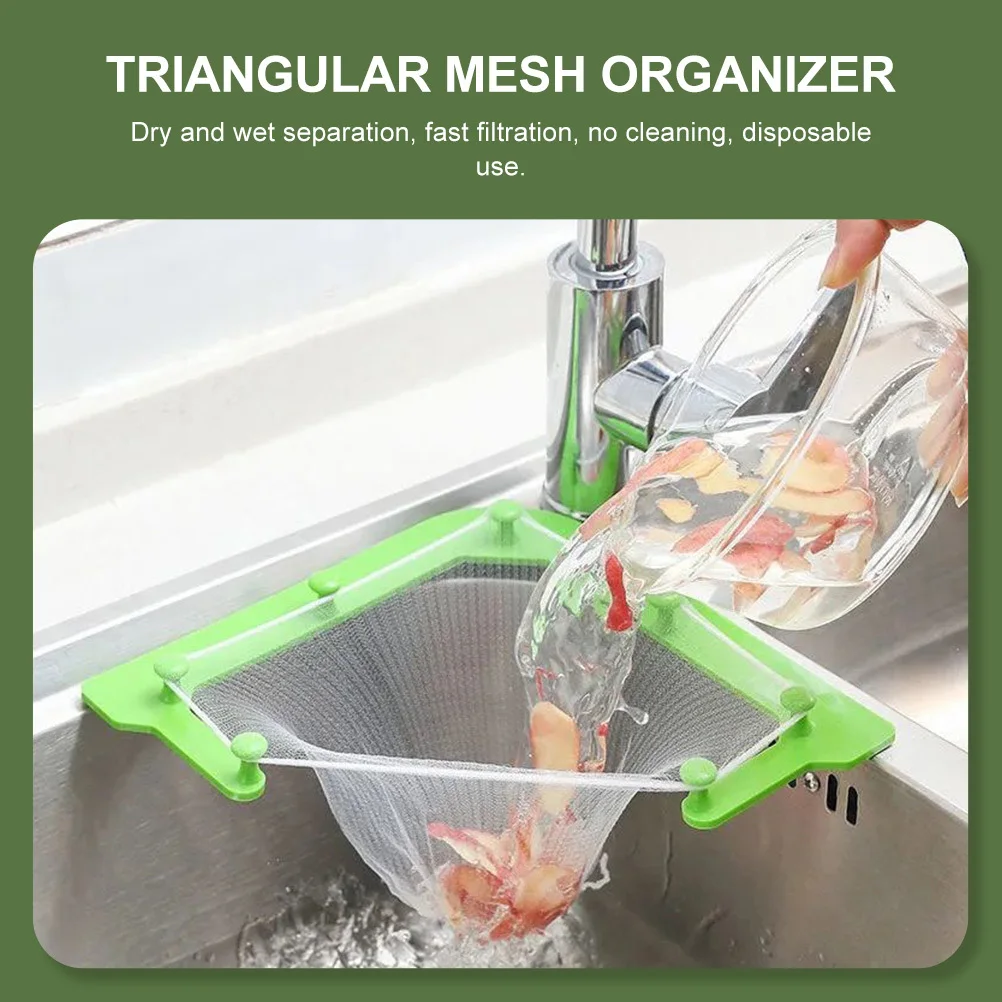 1 conjunto triângulo titular filtro saco de malha pia da cozinha filtro canto cesta cozinha lixo armazenamento net organizador durável
