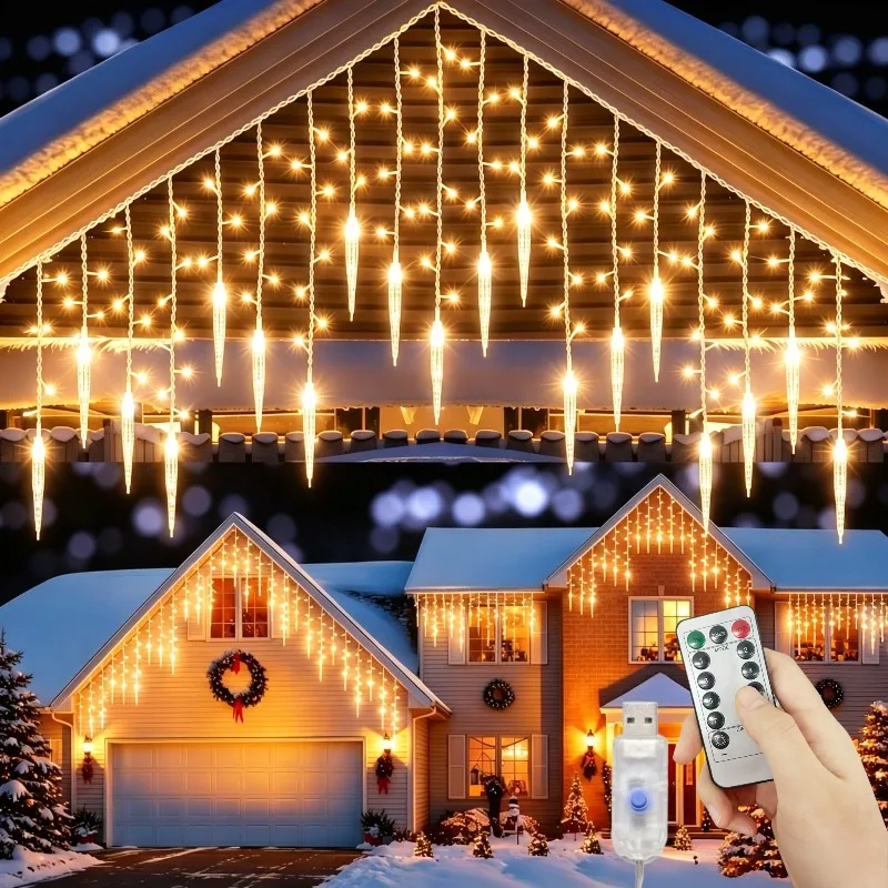 8 Modes USB ice pick LED String Lights Waterproof Flexible Curtain Garland Lamp For Home Wedding Christmas eaves Garden Decor