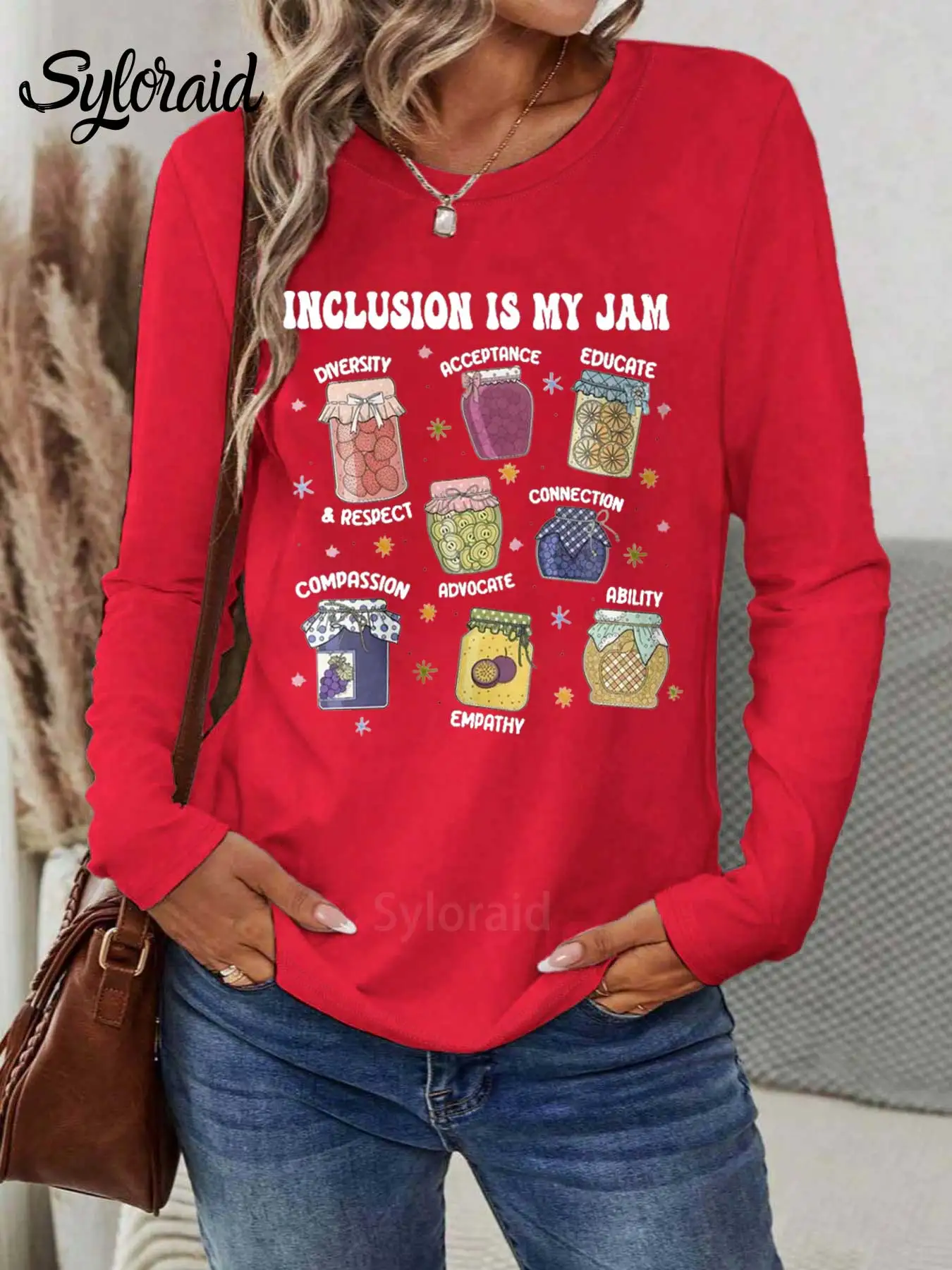 Dames T-shirt met lange mouwen Inclusion Is My Jam T-shirt Autisme Bewustzijn Instant Shirt Mode Ronde hals Casual Top