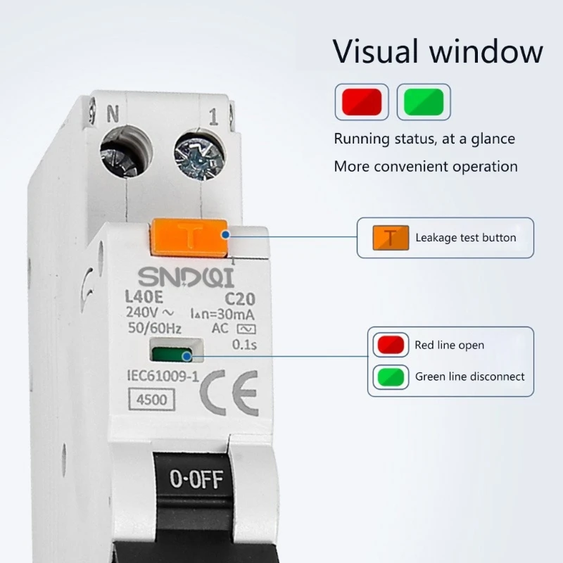 A2UD 16/20/25/32A Residual Current RCBO 1P+N 6kA 50/60Hz