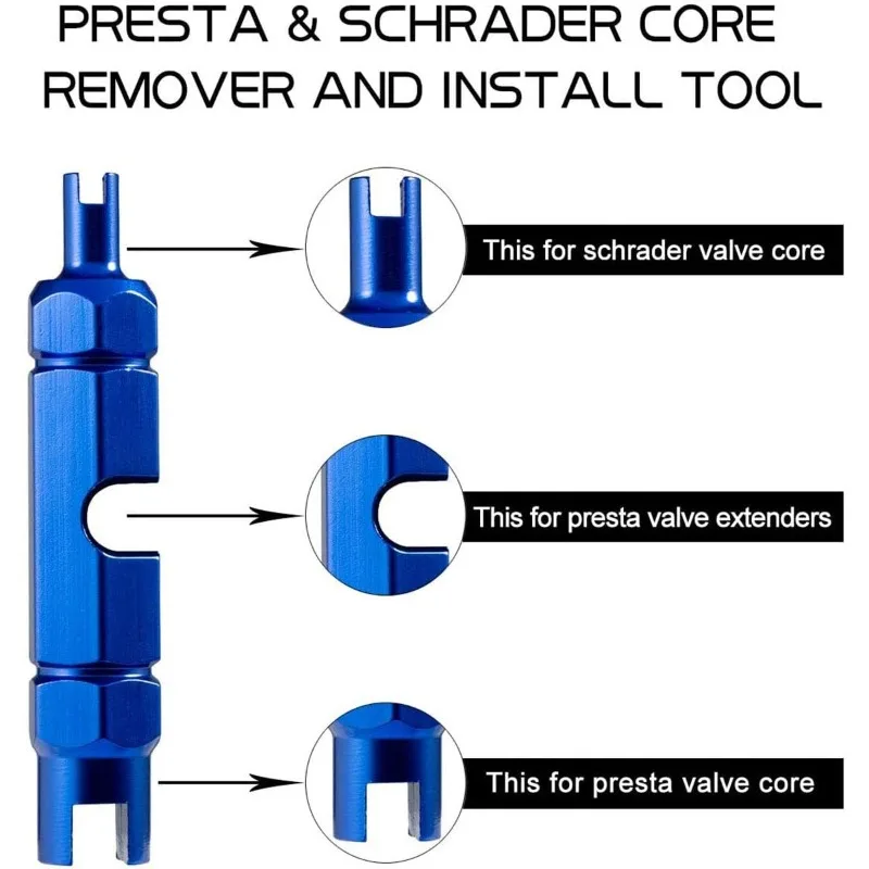 3-in-1 Bike Multifunctional Valve Core Remover Tool Schrader and Presta Valve Extender Dual Valve Extractor Bicycle Repair Tools