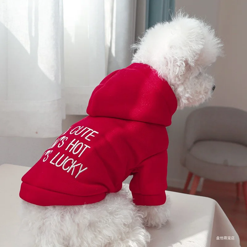 1PC Pet Clothing Dog Spring and Autumn Thickened Warm and Comfortable Embroidered Red Hoodie for Small and Medium Dogs