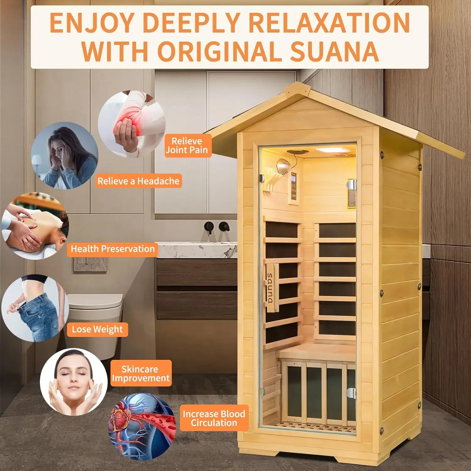 1 Person Outdoor Far Infrared Sauna Canadian Hemlock Wood Home Indoor Sauna 1400W Dry Sauna Personal Room with Speakers