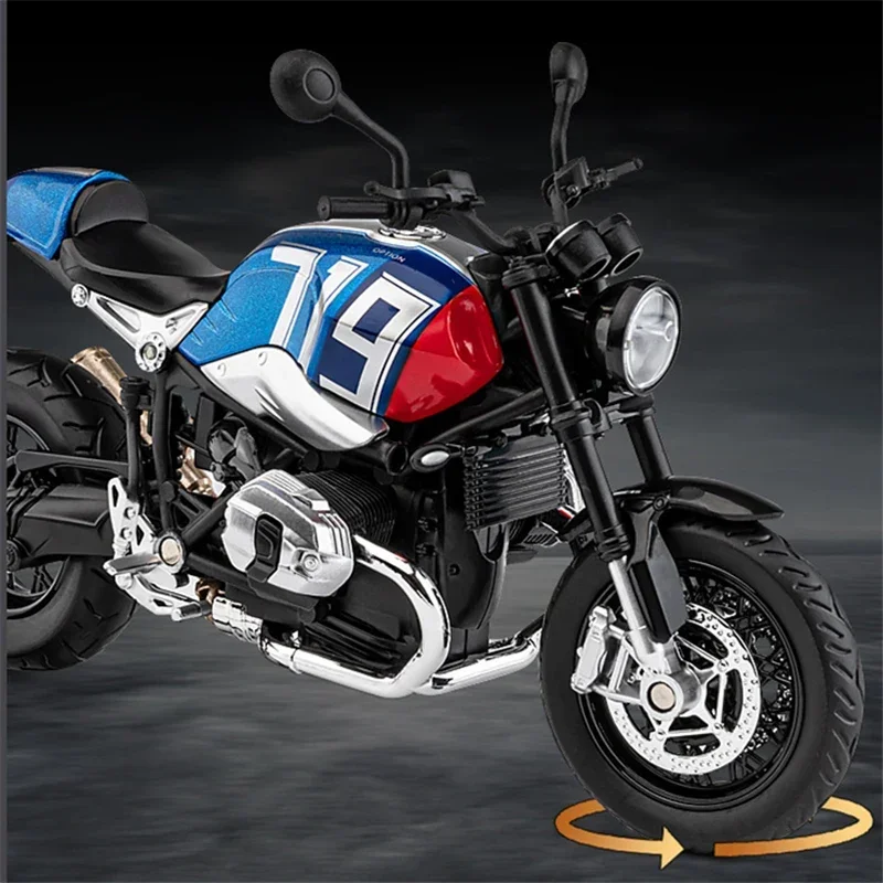 1:12 BMW Latte R NINE T in lega retrò sportiva modello di moto pressofuso in metallo da corsa su strada suono e luce giocattolo per bambini regalo