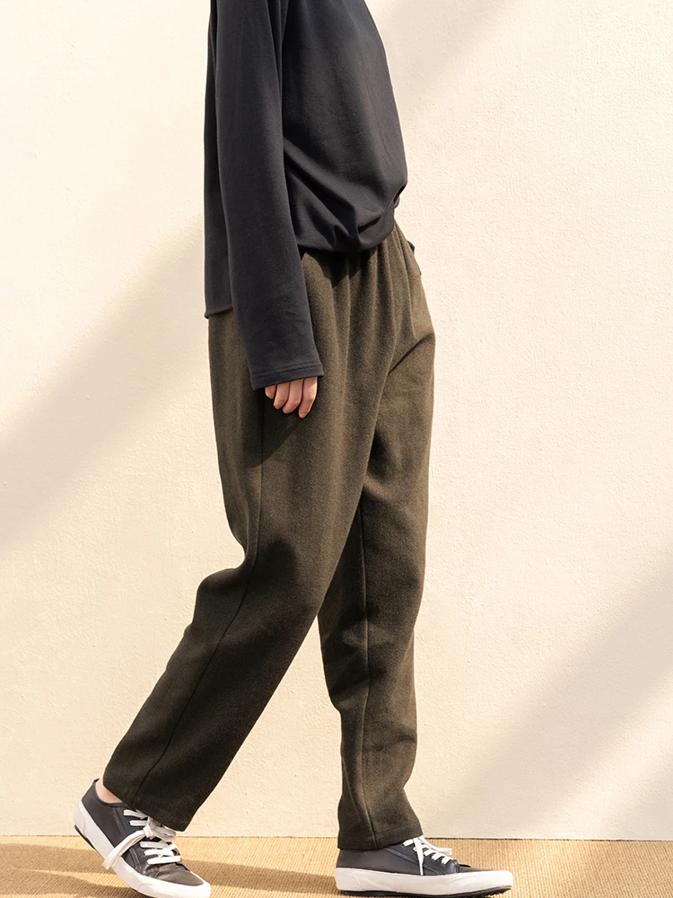 

Новые шерстяные повседневные брюки Le Collection Thi с эластичным поясом, цветные, в стиле милитари, зимние длинные брюки для женщин, модные