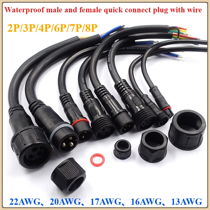 

1SET Black 2 3 4 5 6 7 8 Pin Waterproof Connector Cable Male Plug And Female Plug For LED Light Strips With 40cm Length Cable