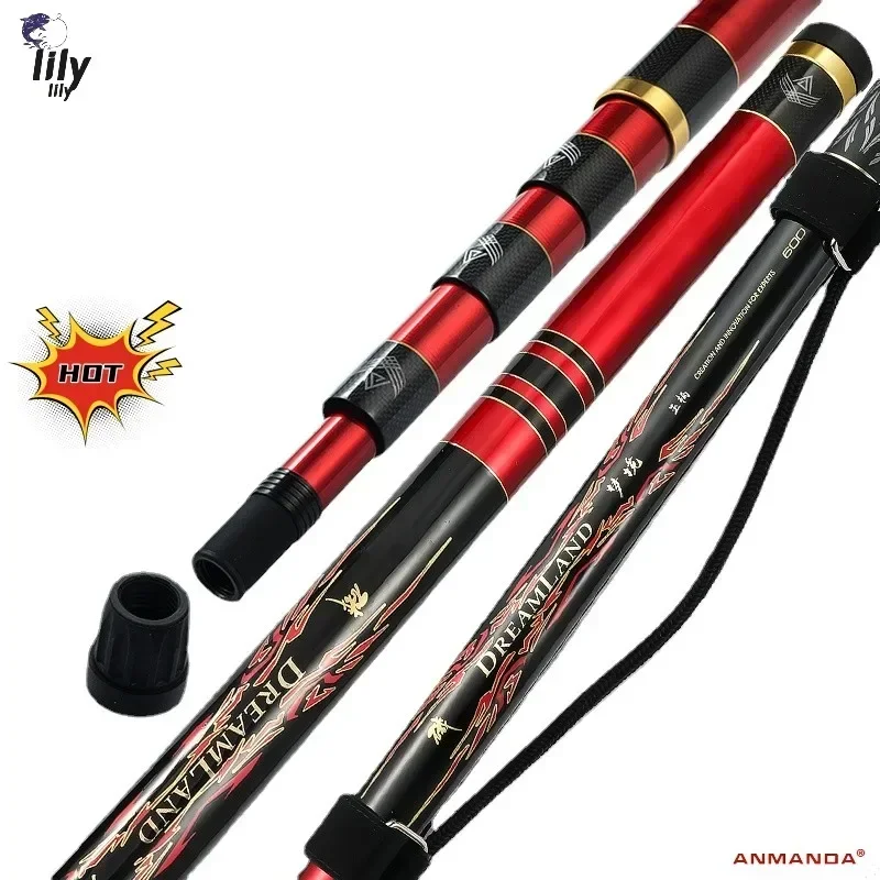 ANMANDA Fireworks Carbon Dip Net Pole Super Hard Telescopic Rock Fishing Pole Sea Fishing Net Pole 6m 6.5m Rock Fishing Net Rod