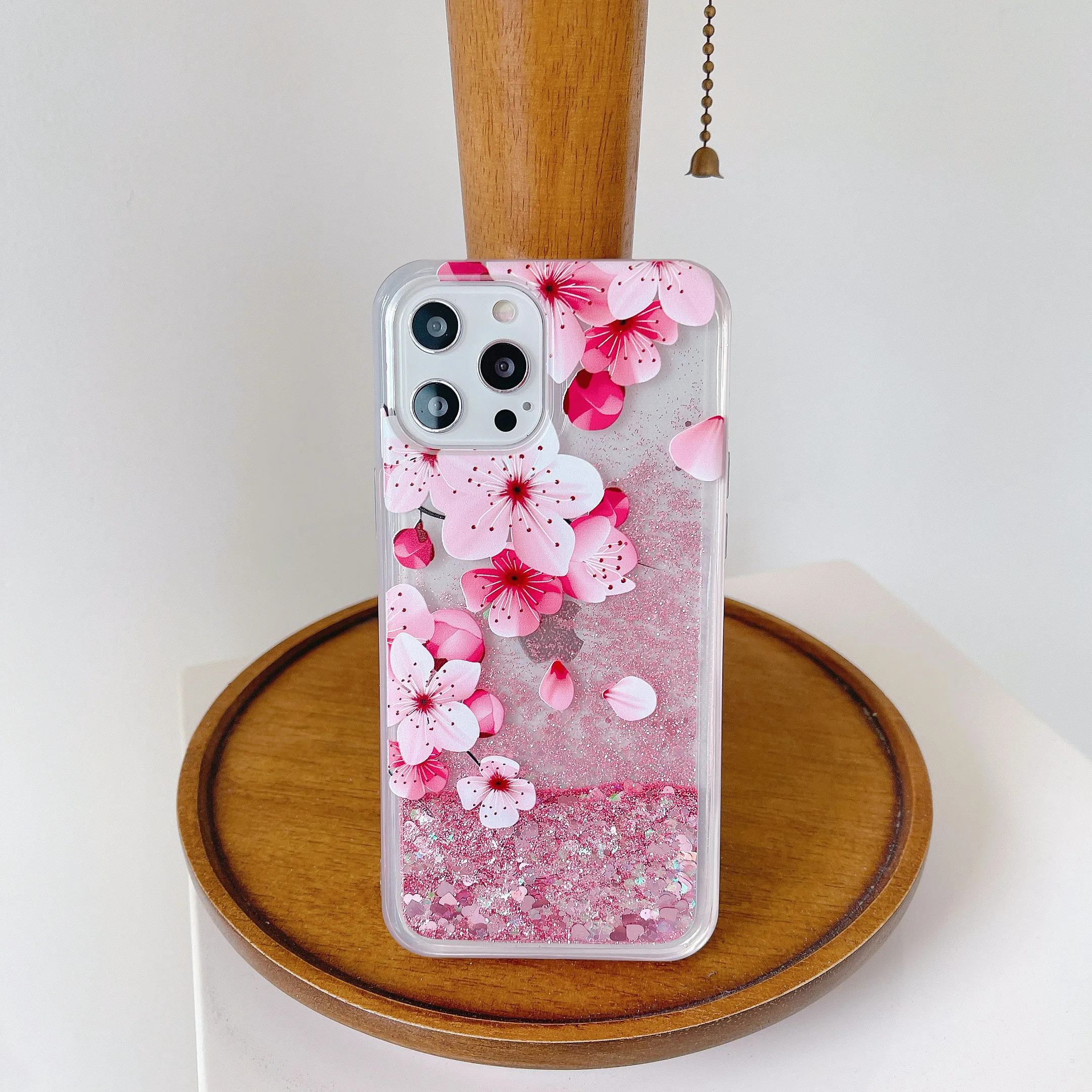 Peach Blossom Petals Quicksand Case for iphone 16 15 14 13 Pro Max 15 Plus Soft Protective Women Glitter Liquid Cell Phone Cover