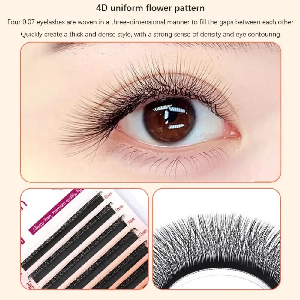 Extensiones de pestañas rizadas naturales C, 0,07mm, 4D, pestañas postizas en forma de W, maquillaje de ojos, belleza, volumen prefabricado, pestañas en abanico para mujeres