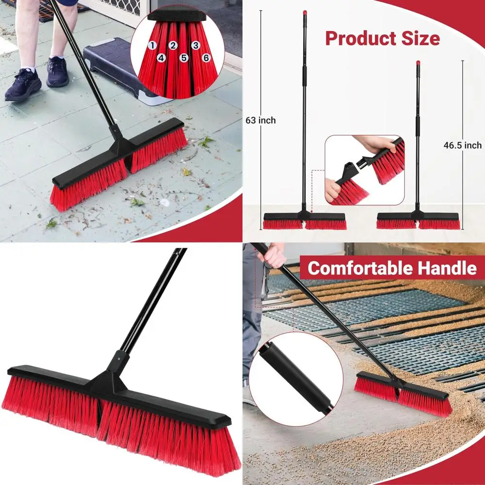

Heavy-Duty 24 Outdoor Push Broom with 63 Handle and Stiff Bristles for Workshop, Garage, Concrete, and Patio Cleaning