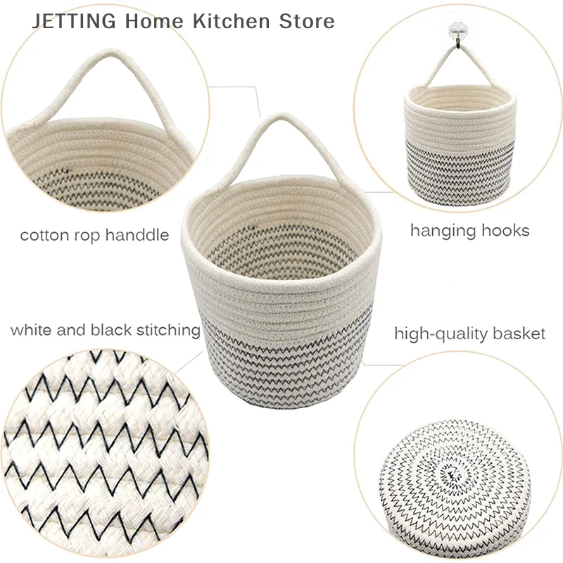 Cotton Rope Basket - Fern Plant Wall Hanging Basket, Cotton Rope Basket, Key Storage Basket, White