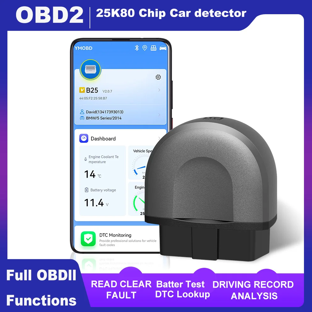 

OBD2 Bluetooth Auto Scanner 2025 Code Reader OBD2 Diagnostic Tool Read Fault Code Engine Diagnosis Free Application YM1140/25K80