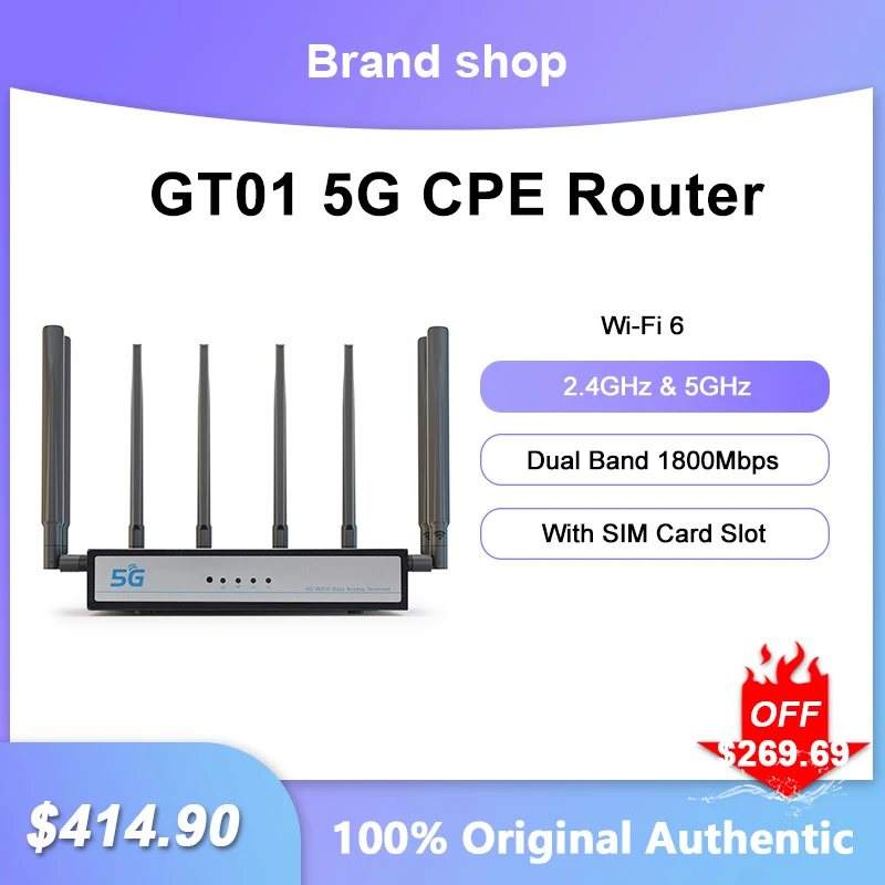 GT01 5G CPE Wireless Router Dual Band 1800Mbps Gigabit WIFI Signal Amplifier SA NSA WiFi 6 Network Repeater With SIM Card Slot