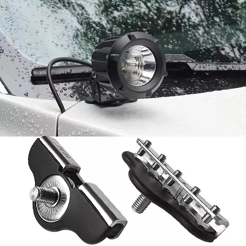 1Pair Stainless Steel Car Auto Hood LED Work Light Mount Bracket Holders A-Pillar SUV Cover Light Mounting Clamp Universal