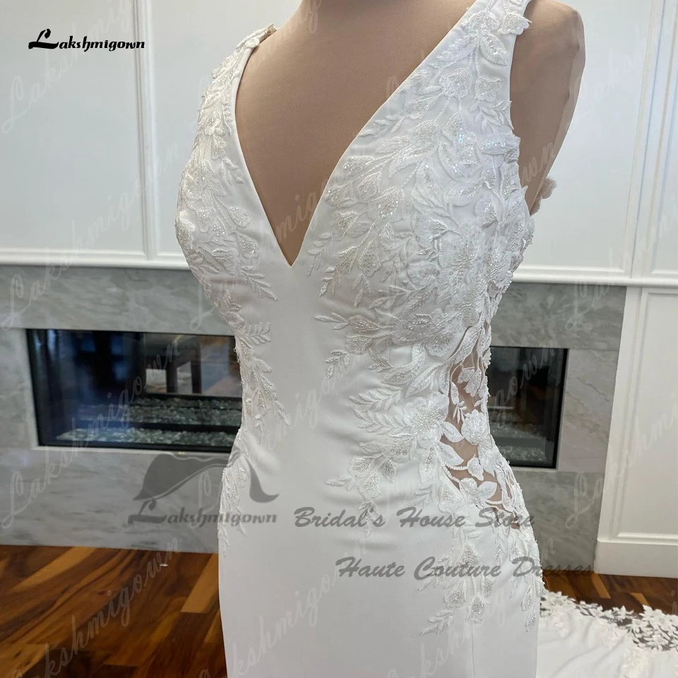 Yanshmigown-Robe de Mariée Sirène en Crêpe Blanc Cassé, Personnalisée, Col en V, Patients Sexy, Style Boho, Quelle que soit, 2024